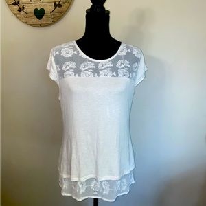 Adiva White and Sheer Blouse with Flowers, Size Medium